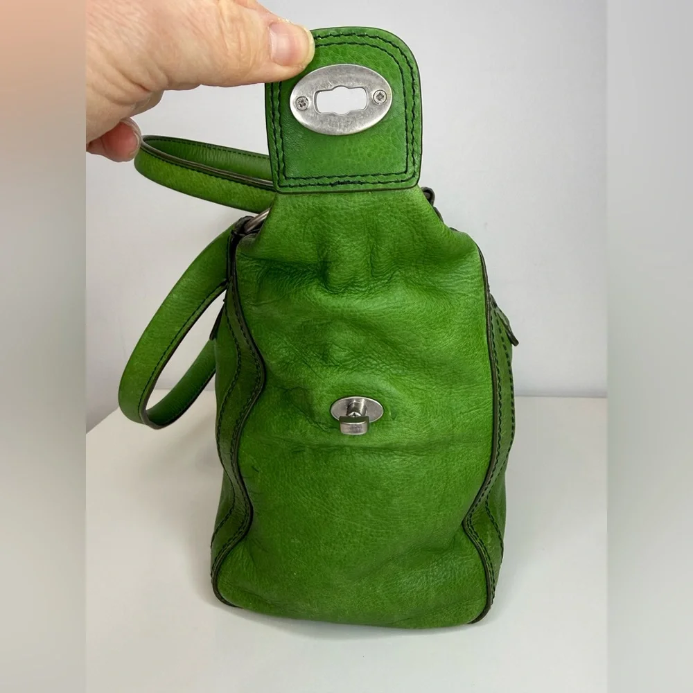 Fossil Kelly Green Pebble Leather Marlow Satchel Bag Purse Top Zip Closure